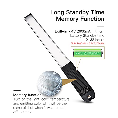 LUXCEO RGB LED Photography Lighting Portable Wand Handheld LED Video Light 1000 Lumens CRI 95+ USB Rechargeable with Remote Control, Carry Bag, Adjustable Color Temperature 3000K-6000K and 36 Colors