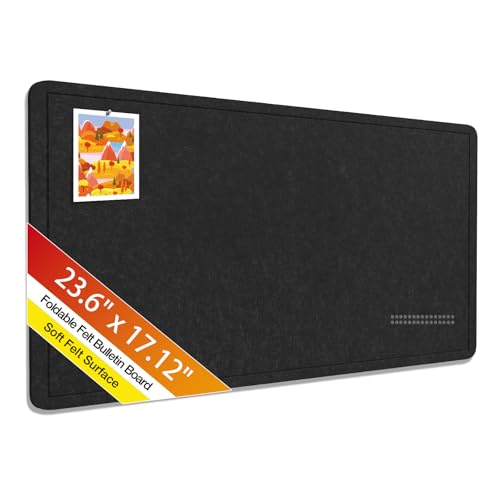 Bulletin Board,23.6 x 17.1 inches Foldable Decorative Felt Pin Board Photo Display Board with Self-Adhesive Tape, Decorative Cork Alternative for Wall Includes 20 Push Pins,Black - color: Black, size: 23.6 x 17.1 inches