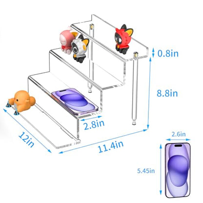 NIUBEE Acrylic Riser Display Shelf, Clear Display Stand for Amiibo Funko POP Figures,4 Tier Cupcakes Stand Perfume Organizer and Storage (12 Inch Large) - size: 12 inch