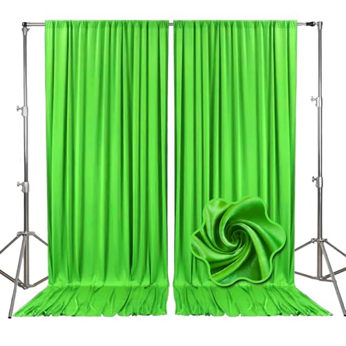 10ft x 10ft Emerald Green Backdrop Curtains for Parties, Fabric Satin Background Curtain with Rod Pockets for Weddings, Birthday, Baby Shower, Photography, Graduation Party Backdrop Drapes, 2 Panels - color: Emerald Green