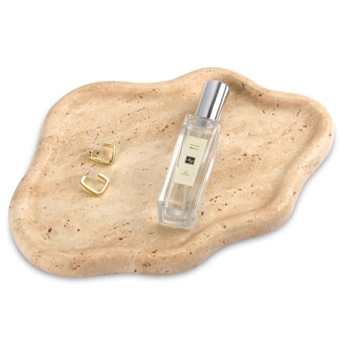 Cloud Marble Bathroom Vanity Tray, Natural Luxury Marble Home Kitchen Bathroom Table Tray, Stone Decorative Countertop Serving Trays for Coffee Perfume Jewelry Makeup (Travertine) - color: Travertine