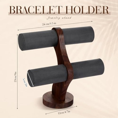 RattanView 2 Tier Walnut Bracelet Holder Display Wooden Watch Stand Organizer T Bar Rack Storage Tower for Selling Retail - color: Gray