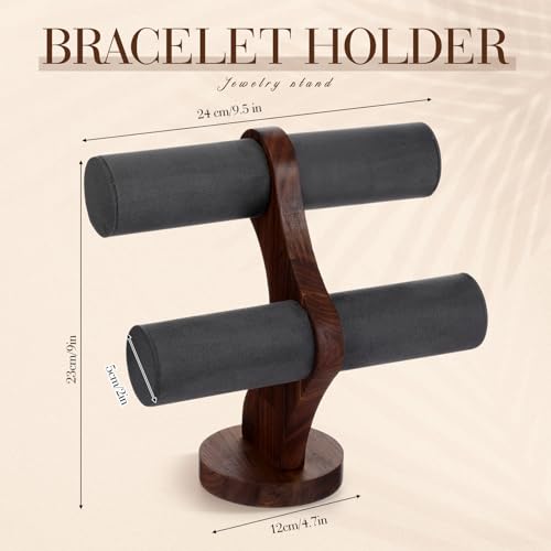 RattanView 2 Tier Walnut Bracelet Holder Display Wooden Watch Stand Organizer T Bar Rack Storage Tower for Selling Retail - color: Gray