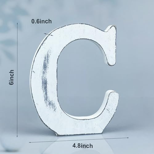 6 Inch Rustic White Wood Letters Unfinished Wood Letters for Wall Decorative White Retro Standing Letters Sign Board Decoration for Craft Home Party Projects (C) - color: C