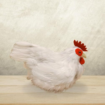 7.09" Realistic Hen Model Garden Statue, Chicken Simulation Model Lifelike Figurine Teaching Props, Rustic White Hen Sculpture for Landscape Yard Patio Porch Home Decor