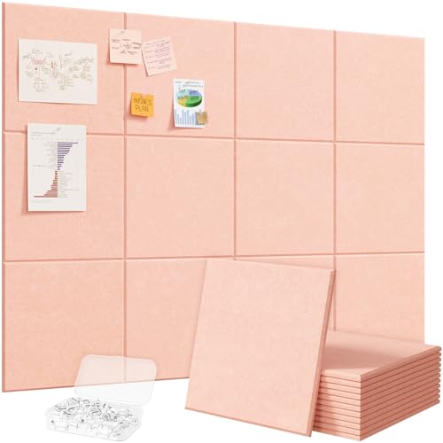 Lifewit 48"x 36" Felt Bulletin Board with Self-Adhesive, 12 Pack Cork Board Alternative for Walls, Large Pin Board Vision Board Message Board with 50 Pushpins for Office Decor, Room Decor, Pink - color: Pink, size: Square Stripe 12-pack