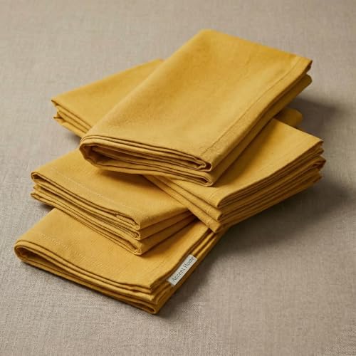 Accent Home 100% Cotton Napkins, Delicate Cloth Napkins for Dinners, Parties and Weddings，18 x 18 Inch Set of 12 - Mustard - color: 02 - Mustard - Twill, size: 18"x18" - Pack of 12