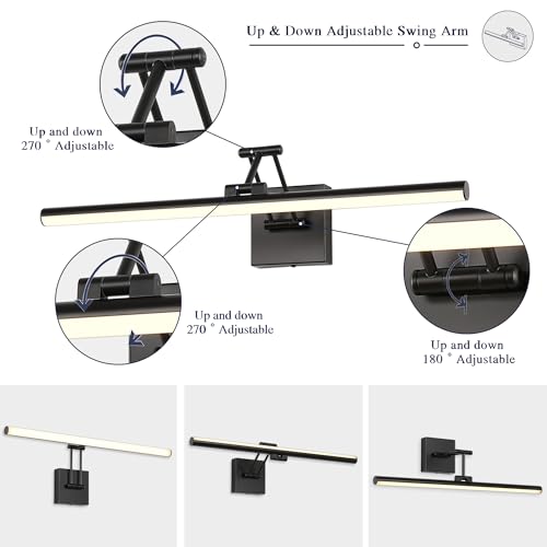 Joossnwell Picture Light for Painting Black Art Light Hard-Wired Picture Frame Light 23.62 Inch Dimmable Gallery Wall Light with Adjustable Swing Arm for Painting Library Museum Warm White - color: Hard-Wired Black, size: Dimmable 23.62inch