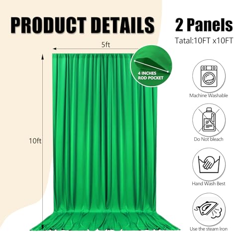 10ft x 10ft Green Backdrop Curtains for Parties, Fabric Satin Background Curtain with Rod Pockets for Weddings, Birthday, Baby Shower, Photography, Graduation Party Backdrop Drapes, 2 Panels - color: Green