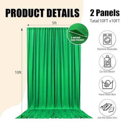 10ft x 10ft Green Backdrop Curtains for Parties, Fabric Satin Background Curtain with Rod Pockets for Weddings, Birthday, Baby Shower, Photography, Graduation Party Backdrop Drapes, 2 Panels - color: Green