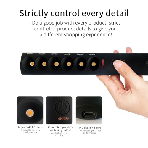 Portable Color Temperature Lamp Stick, Professional Light Wand Photography Rechargeable Photography Light Wand 2700K‑6000K 6 Modes for Video Shooting
