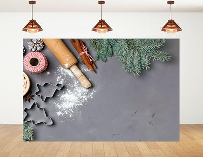 12x8ft Christmas Baking Backdrop Rolling Pin Cookie Cutter Photography Background for Party Holiday Baking Themed Event Decorations Tapestry Photo Booth Props - size: 12x8ft