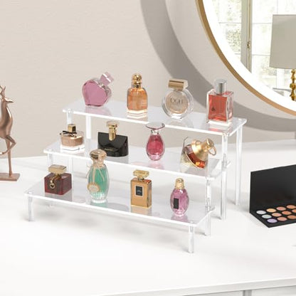 Aredpoook Acrylic Display Risers, 3 Tier Perfume Organizer Stand, Clear Cupcake Stand Holder, Large Shelf Risers for Figures, Dessert Shelves for Party, Display Shelf for Decoration and Organizer