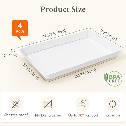 Lifewit Serving Tray for Party Supplies, Reusable Serving Platter for Catering, Snack, Fruit, Charcuterie, Appetizer, Plastic Food Trays, Hosting Essentials, BPA Free, White, 4 Pcs, Large(15" x 10") - size: Large(15x10)