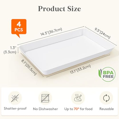 Lifewit Serving Tray for Party Supplies, Reusable Serving Platter for Catering, Snack, Fruit, Charcuterie, Appetizer, Plastic Food Trays, Hosting Essentials, BPA Free, White, 4 Pcs, Large(15" x 10") - size: Large(15x10)