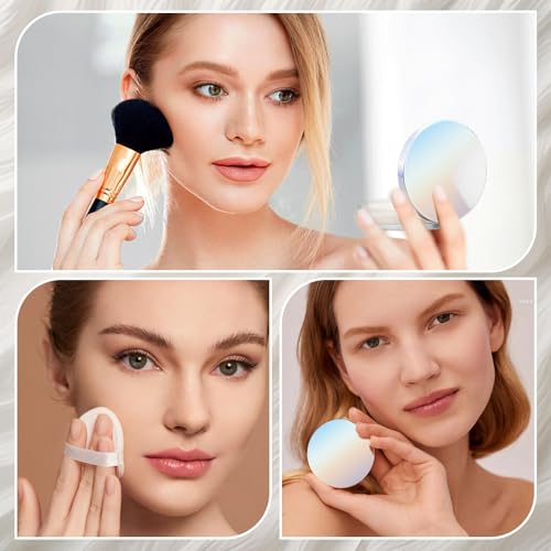 2-Pack Refillable Loose Powder Container with Puff & Mirror - 0.17 oz Travel Portable Empty Makeup Compact with Mesh for Women Girls, Iridescent Silver - color: Iridescent Silver