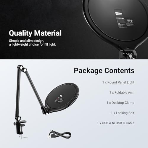NEEWER Basics 10.5" Streaming Key Lighting, 3000-6500K 15W Full Screen LED Panel Ring Light with Adjustable Arm Stand Desk Clamp Timer for Laptop Computer Video Conference Zoom Makeup, R10