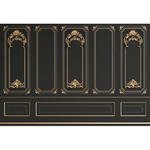 Yeele 7x5ft Vintage Room Inside Backdrop Black Golden Baroque Empty Room Interior European Frame Artistic Reliefs Wall Photography Background for Wedding Birthday Baby Shower Photo Shoot Props - color: Black, size: 7x5ft