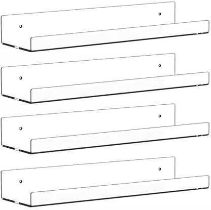 4 Pack Clear Acrylic Shelves for Wall with Adhesive,15 Inch No Drill Floating Shelves for Bathroom,Bedroom,Renter Friendly,Kids Room Bookshelf,Wall Display Shelf for Lego,Funko Pop,Figurine,Perfume - size: 15 Inch - 4 Pack