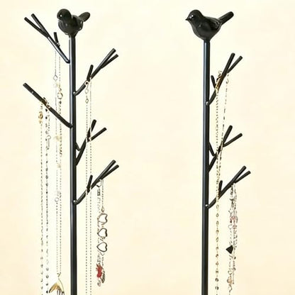Jewelry rack, bird tree tower, hanging ring, earring, necklace, bracelet, suitable for living room, bathroom, office - black - color: G Black