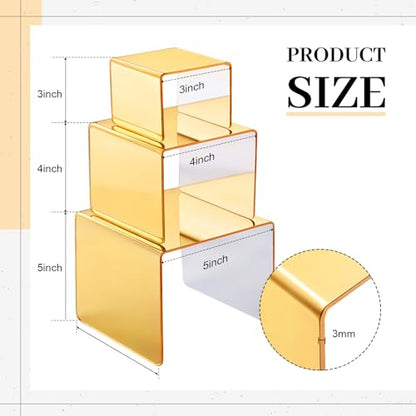 Chuangdi 2 Sets Acrylic Display Risers, Product Stand, Jewelry Display Riser Shelf Showcase Fixtures for Dessert Cupcake Candy Figure Treat Action Showcase (Gold,Medium Set) - color: Gold, size: Medium Set