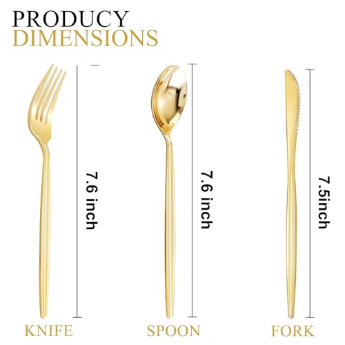 SUT 150PCS Gold Plastic Silverware, Plastic Utensils,Gold Silverware Disposable,Disposable Utensils Heavy Duty,Plastic Cutlery Set,Includes:50 Knives, Forks and Spoons for Party, Birthday,Wedding - style: Gold