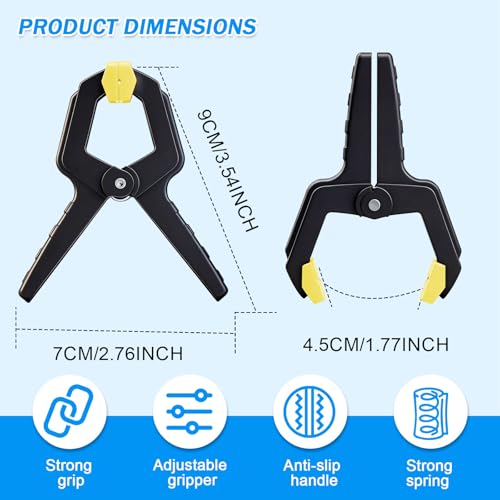 16 Pack Clamps for Woodworking Spring Clamp Plastic 3.5in Clips Heavy Duty for Backdrop Clips Tarp Holder Photography Backdrops Clip for Crafts Yellow Head with Black - size: Yellow Head with Black-16PCS