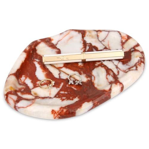 Cloud Marble Bathroom Vanity Tray, Natural Luxury Marble Home Kitchen Bathroom Table Tray, Stone Decorative Countertop Serving Trays for Coffee Perfume Jewelry Makeup (Calacatta Red) - color: Calacatta Red