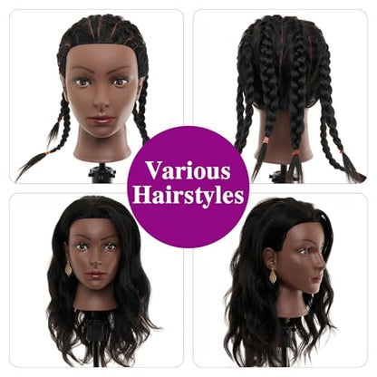 20-22 Inch Mannequin Head Human Hair with Stand,100% Real Human Hair Mannequin Head for Braiding,Cosmetology Manikin Doll Head for Styling with Table Clamp Hair Braiding Set(Brown) - color: 30 Black