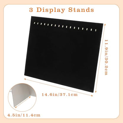 3 Pack Black Velvet Jewelry Display Stands – 17 Hook Necklace Organizer Boards for Boutique, Pop-Up Shops (15 x 12 x 4.5 Inches)