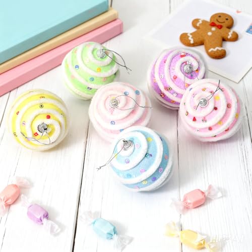 Colorful Cream Ring Christmas Ball Ornaments, Pastel Sugar Sprinkle Decorative Balls, Artificial Dessert Decorations for Easter, Birthday & Party Decor, Photo Props & Table Styling Set(3.15inch 6pcs) - color: Longitudinal