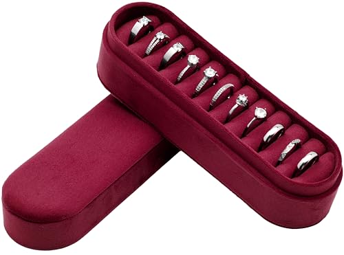 Velvet Small Multiple Ring Box Portable Organizer Display Storage Travel Case Jewelry Earring Holder for Wedding Birthday Christmas Day (Wine Red) - color: Wine Red