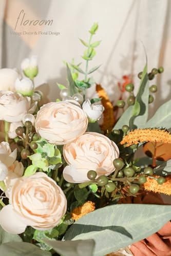 Floroom Artificial Greenery Stems Box Set, 41pcs with 7 Kinds of Faux Greenery Flowers Picks for DIY Bridal Bouquets Wedding Floral Arrangement Table Centerpieces, Terracotta & Cream - color: Terracotta & Cream