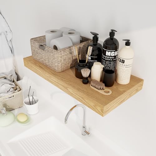 12 Inch Deep Floating Shelves, 24 x 12 Floating Shelf for Books, Rustic Wood Deep Wall Shelves for Home Storage & Display, 2" Thicked Shelves for Kitchen, Living Room, Bedroom, Oak Color, 1 Pack - color: Oak, size: 24"W x 12"D, 1 Pack