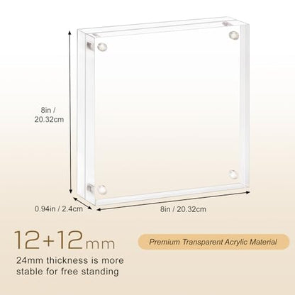 AMEITECH Acrylic Picture Frame 8x8-2 Pack, Clear Double Sided Frameless Photo Frame with Magnetic, Free Standing Desktop Acrylic Frame Display, Lucite Frame with Gift Box Package, 12+12mm Thickness - size: 8 x 8 inch