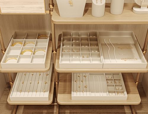 18 Slots Microfiber Necklace Bracelet Tray Jewelry Tray Necklace Bracelet Holder Organizer (White) - color: Beige, size: 18 Slot