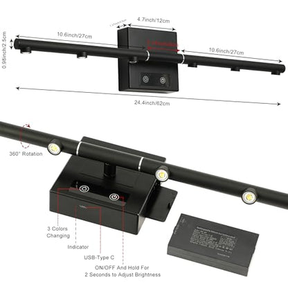 Picture Lights Rechargeable for Wall: Battery Operated Wall Sconces Wireless Art Lighting for Painting Canvas Gallery 360° Rotatable Detachable Battery Aluminum 48H (1, Black with Lens) - color: Black With Lens