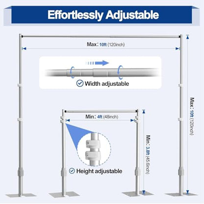 EMART Backdrop Stand Heavy Duty, 10x10Ft Adjustable Pipe and Drape Backdrop Stand Kit, Photo Booth Background Frame with Foldable Metal Base for Wedding Photography Birthday Party Decoration