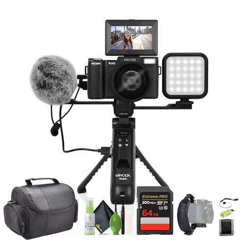 Minolta MND60V 64 MP Autofocus 4K Digital Vlogging Camera / 60FPS Ultra HD Vlogger & Content Creator's Kit (Black) Bundle with 64GB Memory Card + Vlog Tripod + More Accessories