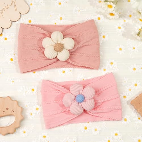 CÉLLOT 5 Pcs Baby Flower Headbands Baby Girls Nylon Headbands Soft Hairbands Hair Accessories for Newborn Infant Toddler Kids（Pink） - color: Pink