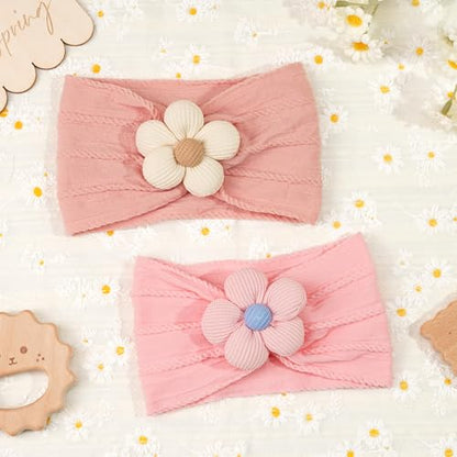 CÉLLOT 5 Pcs Baby Flower Headbands Baby Girls Nylon Headbands Soft Hairbands Hair Accessories for Newborn Infant Toddler Kids（Pink） - color: Pink