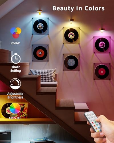 RGB USB Rechargeable Picture Lights, Gold 2600mAh Battery Operated Art Lights for Paintings Wireless Light Over Picture Frame Cordless LED Gallery Wall Light Remote Spotlight for Poster Photo Artwork - size: 4 pack