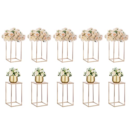 Nuptio Gold Vases - 10 Tall 15.7 inch Geometric Centerpieces for Wedding Tables - color: Gold, size: 15.7 inch - 10 PCS