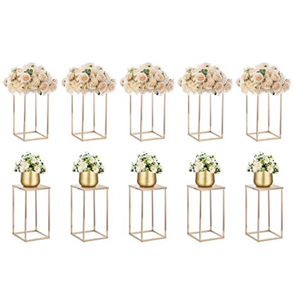 Nuptio Gold Vases - 10 Tall 15.7 inch Geometric Centerpieces for Wedding Tables - color: Gold, size: 15.7 inch - 10 PCS