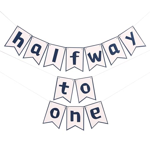 Half Way to One Banner - Neutral Rustic Baby 6 Months Birthday Decor, 1/2 Birthday Party Backdrop for Boys Girls, Cake Smash Photo Props, Baby Shower Decorations (Navy blue) - color: Navy blue