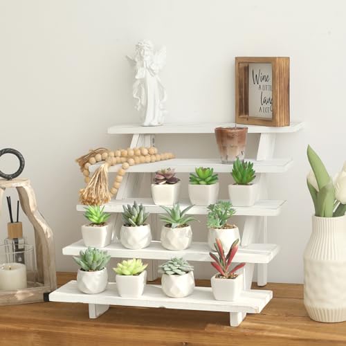 SwallowLiving 5 Tier Wooden Rustic Cupcake Stand for 30 Cupcakes, Stepped Wood Display Stand for Weddings, Tiered Party Table Display Riser for Food , Dessert, Cookie, Decor, Craft Show, White - color: White | 5-tier