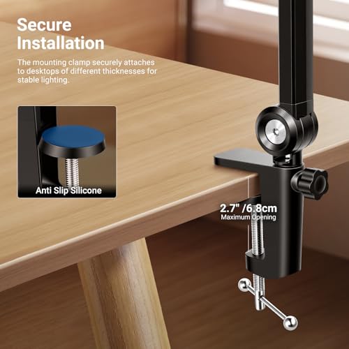 NEEWER Basics 10.5" Streaming Key Lighting, 3000-6500K 15W Full Screen LED Panel Ring Light with Adjustable Arm Stand Desk Clamp Timer for Laptop Computer Video Conference Zoom Makeup, R10