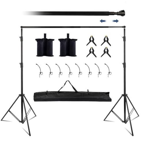 Kate Backdrop Stand Kit for Photography, 10x8.5ft(WxH) Adjustable Heavy Duty Photo Background Stand with 8 Clamps and 2 Sandbags, Back Drop Support System Stand for Backdrop Parties - color: Tripods with Telescopic Crossbar