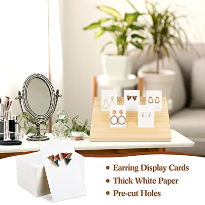 Marsui 62 Pcs Wood Earring Display Stand Earring Card Display 2 Sets of Holder with Cards Jewelry Stands for Selling - color: Wood Color