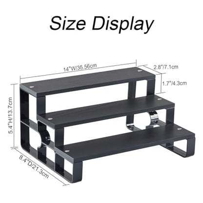 GRELY Waterproof Wooden Perfume Cologne Organizer for Men, 3 Tier 14 Inch Extra Wide Stand with ABS Frame, Anti-Slip for Dresser Bathroom(Black, 3 Tier 14.0") - size: 3 Tier 14.0"
